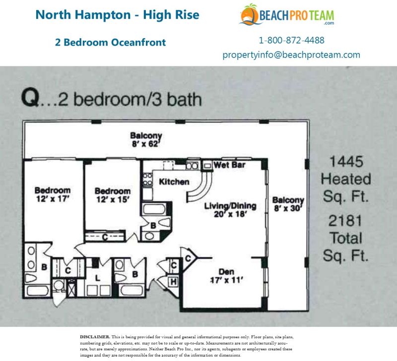 Kingston Plantation - North Hampton Floor Plan Q - 2 Bedroom Oceanfront